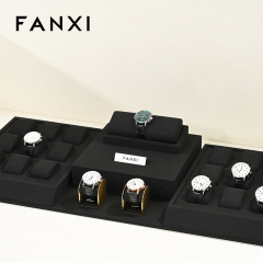 FANXI luxury black microfiber wrist watch display with metal stand