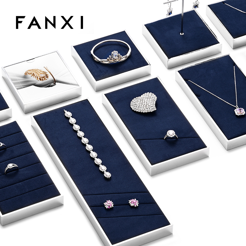 FANXI new arrival blue microfiber jewelry exhibitor with smoonth matel