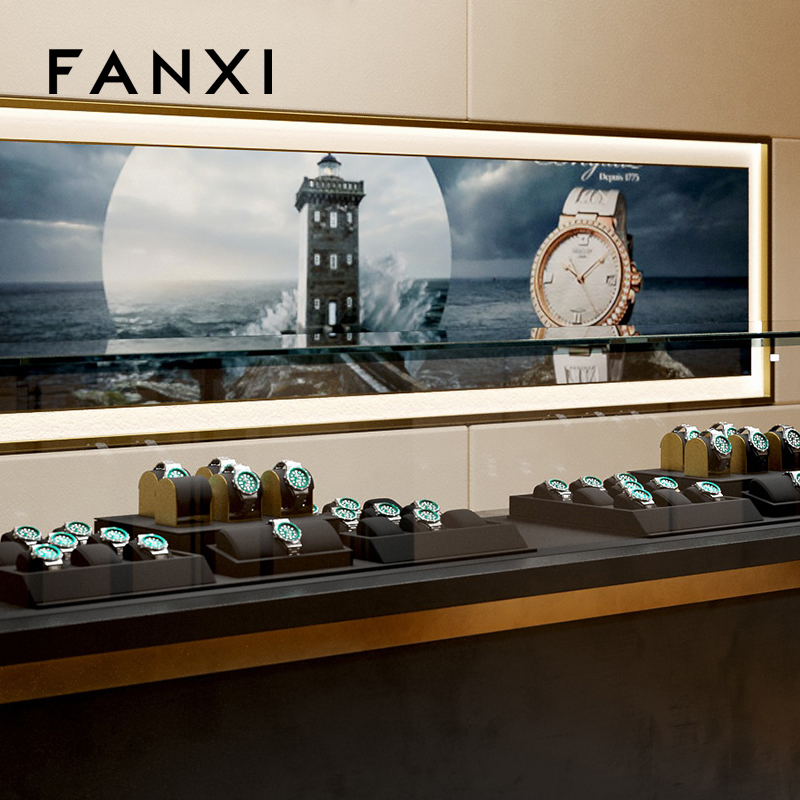 FANXI luxury black microfiber wrist watch display with metal stand