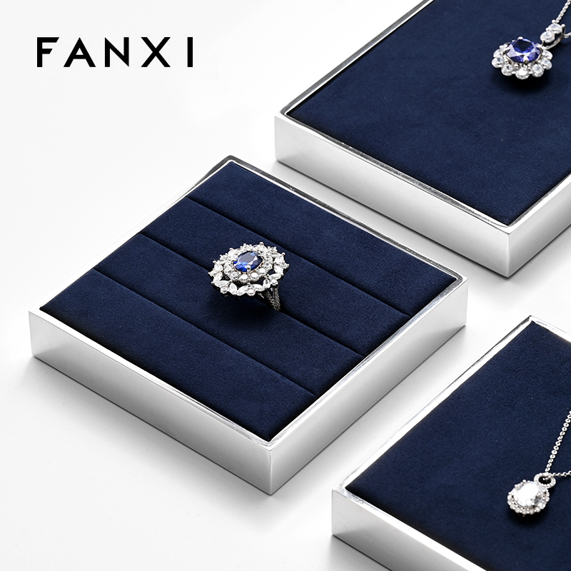 FANXI new arrival blue microfiber jewelry exhibitor with smoonth matel