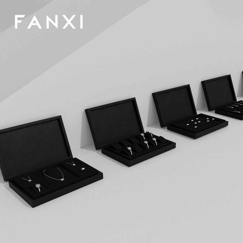 FANXI high end jewellery display stand with black colour microfiber and leather