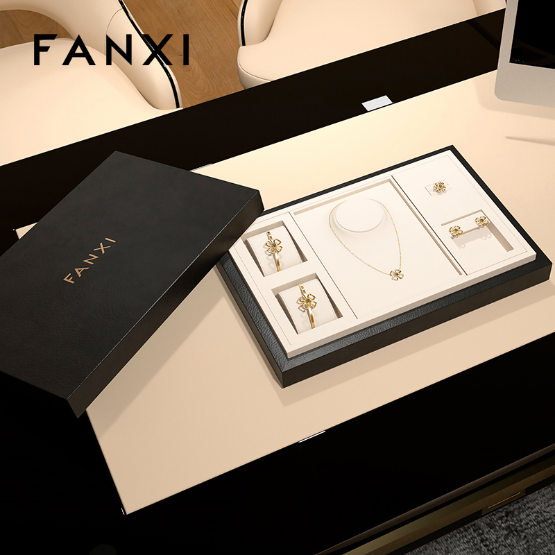 FANXI factory black frame jewellery display tray with beige microfiber inside