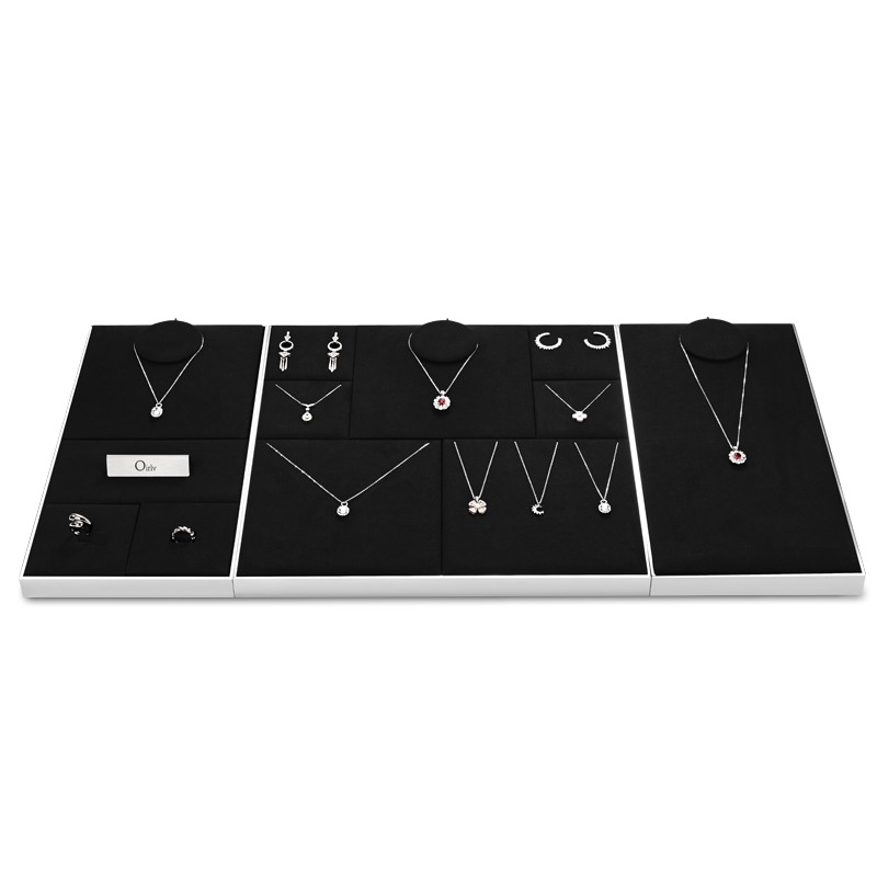 FANXI hot sale black colour microfiber jewellery display set with smooth metal