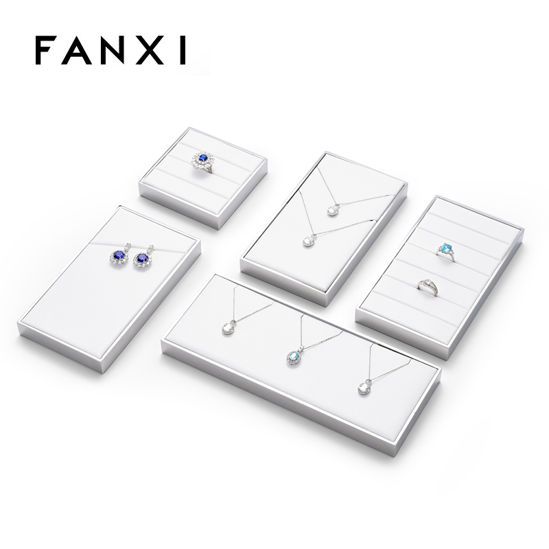 FANXI luxury white microfiber jewelry display stand with smooth metal