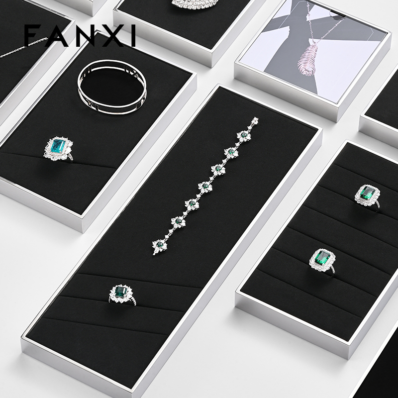 FANXI luxury black microfiber jewelry display stand with metal frame