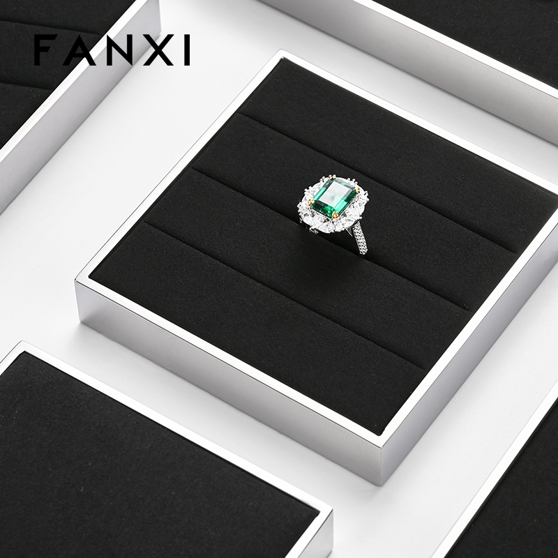FANXI luxury black microfiber jewelry display stand with metal frame