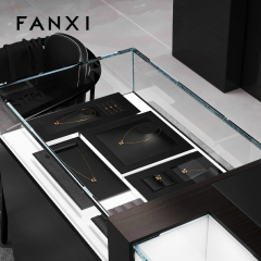 FANXI black leather jewellery holder with grossy stainless steel frame