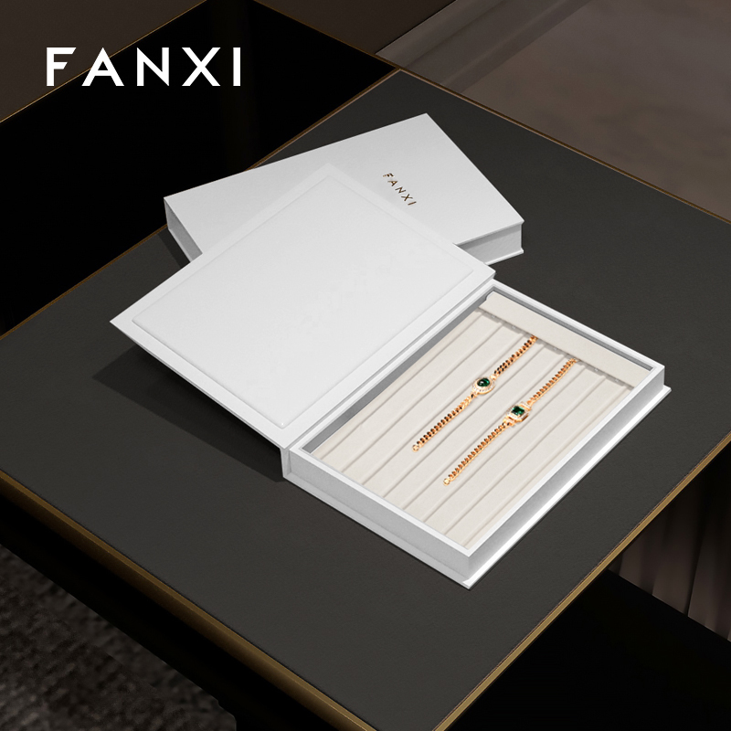 FANXI custom stackable jewelry tray with cream microfiber inside