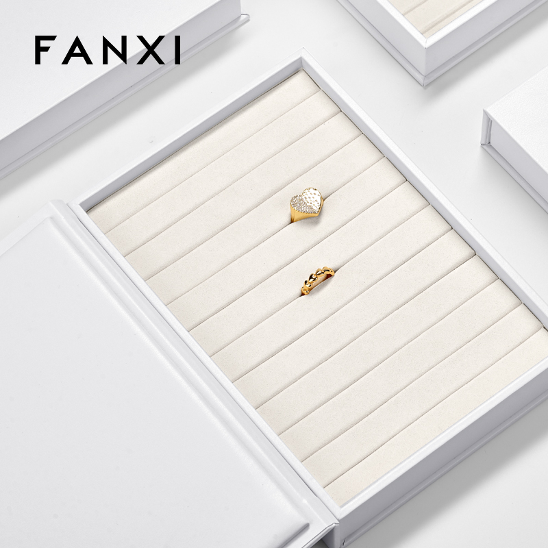 FANXI custom stackable jewelry tray with cream microfiber inside