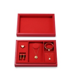 FANXI new arrival red colour PU leather jewelry storage box with red microfiber inside