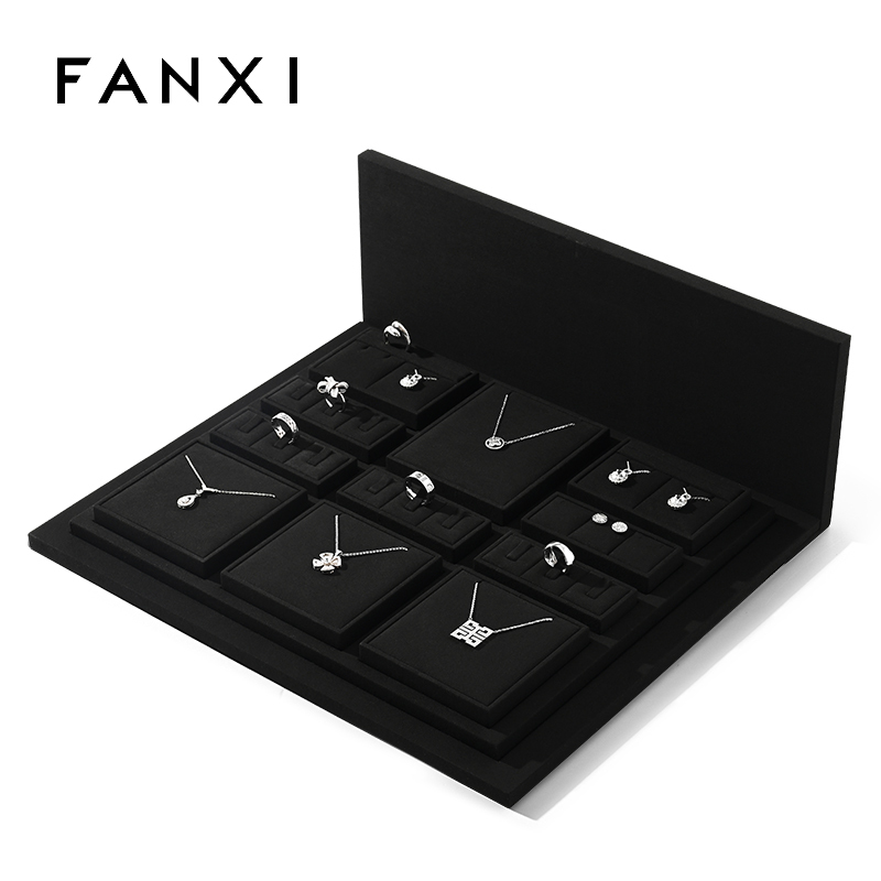 FANXI black microfiber wooden jewelry display