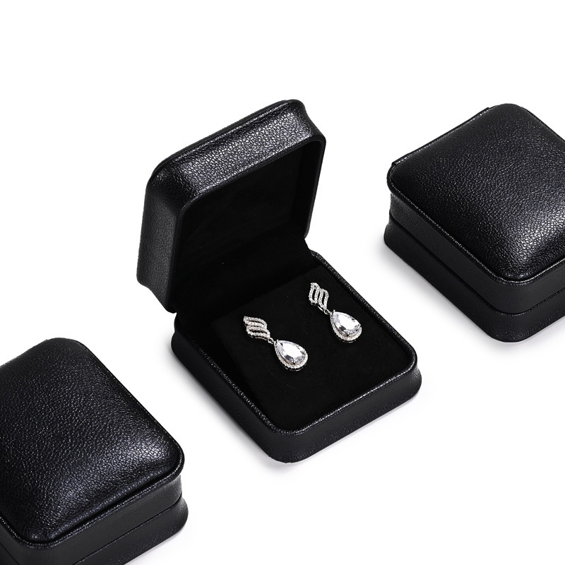 FANXI custom black leather jewelry packaging box with black microfiber inside