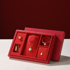 FANXI new arrival red colour PU leather jewelry storage box with red microfiber inside