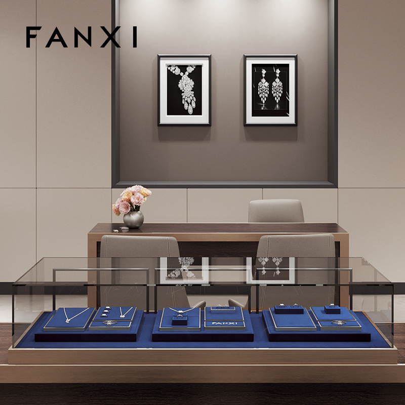 FANXI high end blue microfiber jewelry display stand set