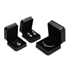 FANXI custom black leather jewelry packaging box with black microfiber inside