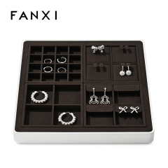 FANXI custom wooden jewellery display with brown microfiber