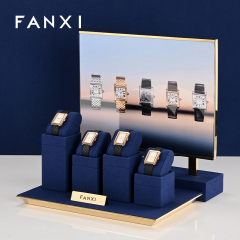 FANXI new arrival blue microfiber watch stand with metal frame