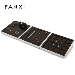 FANXI custom wooden jewellery display with brown microfiber