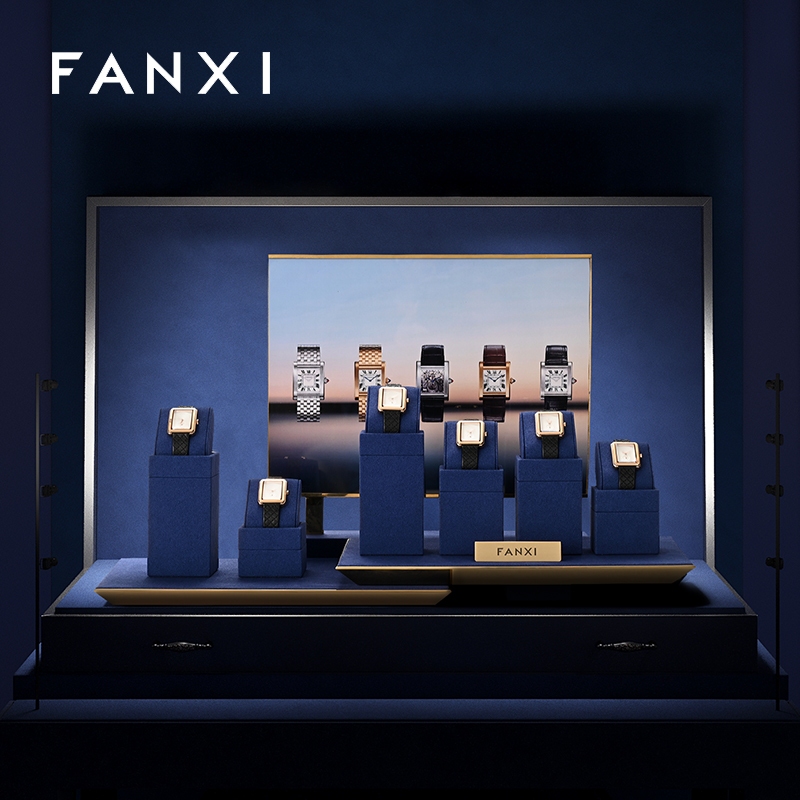 FANXI new arrival blue microfiber watch stand with metal frame