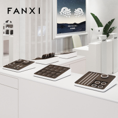 FANXI custom wooden jewellery display with brown microfiber