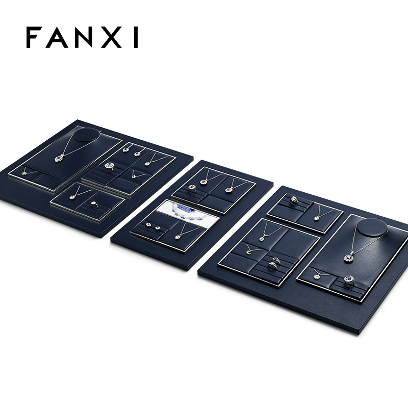 FANXI fashion dark navy blue PU leather jewellery display stand