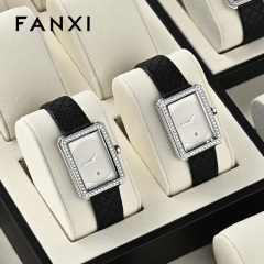 FANXI custom off white microfiber watch display with black PU leather frame