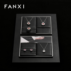 FANXI wholesale metal structure jewellery holder wrapped with black PU leather