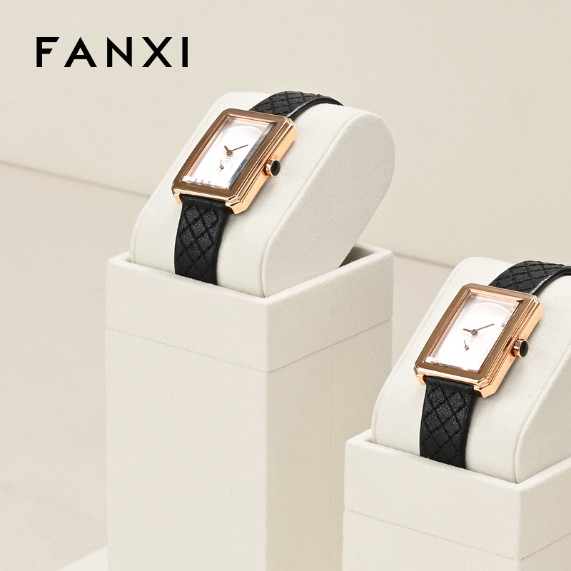 FANXI hot sale metal structure watch display stand with off-white microfiber
