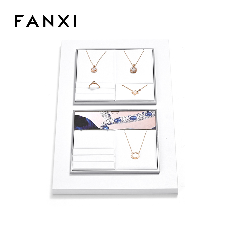 FANXI factory white PU leather jewelry exhibitors with metal structure