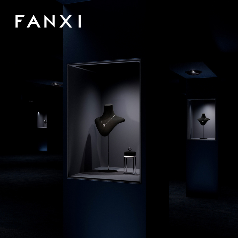 FANXI luxury metal base jewelry display mannequin with microfiber