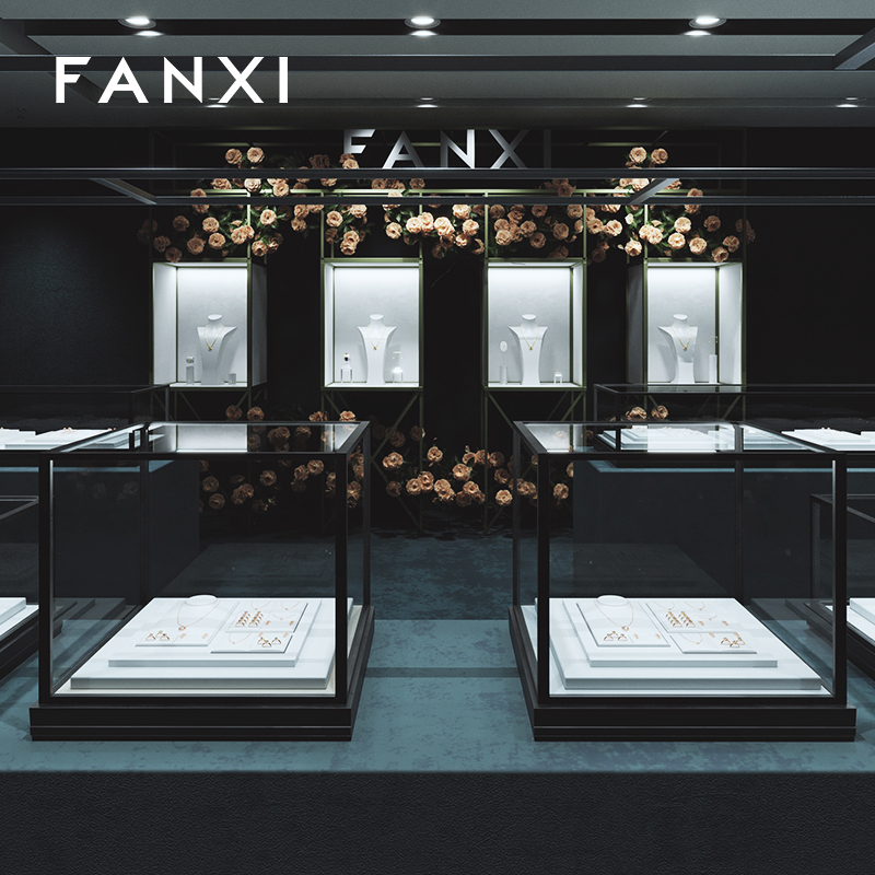 FANXI factory white PU leather jewelry exhibitors with metal structure