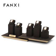 FANXI custom brown microfiber watch stand display holder with metal frame