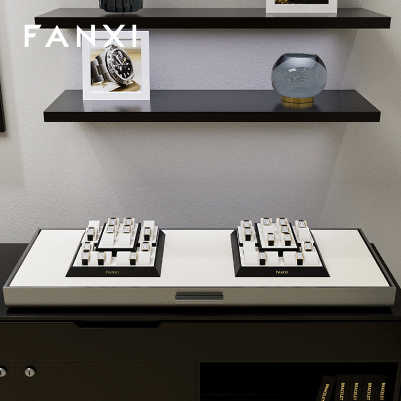 FANXI custom off white microfiber watch display with black PU leather frame