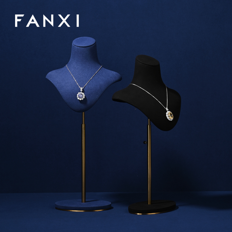 FANXI luxury metal base jewelry display mannequin with microfiber