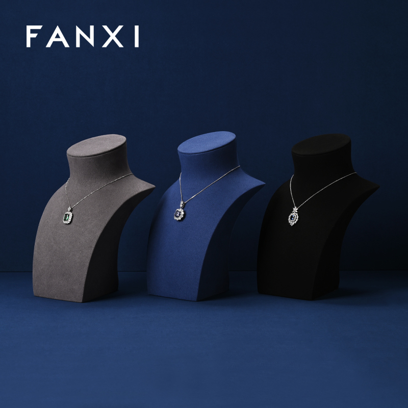 FANXI luxury leather and microfiber necklace display bust display stands