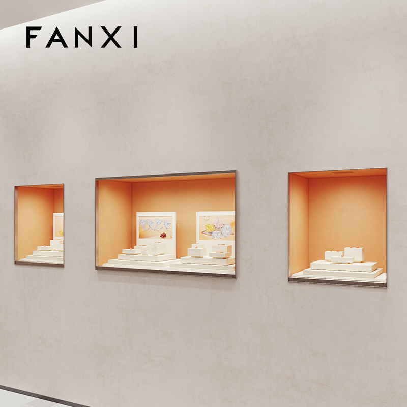 FANXI new arrival beige colour microfiber jewelry rack jewellery window display