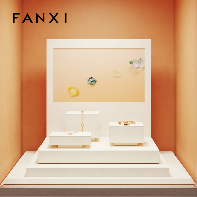 FANXI new arrival beige colour microfiber jewelry rack jewellery window display