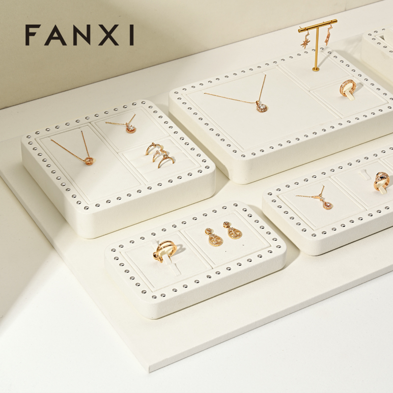 FANXI custom cream colour microfiber material jewelry display stand set