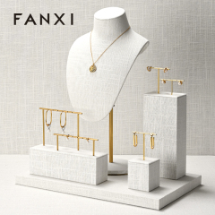 FANXI factory metal frame beige linen jewelry display busts