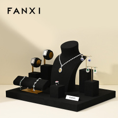 FANXI high quality metal structure jewelry exhibitor with black microfiber