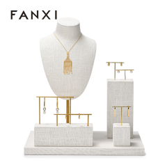 FANXI factory metal frame beige linen jewelry display busts