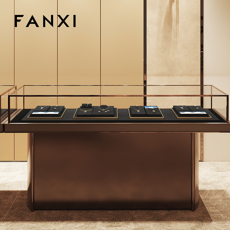 Fanxi high end black pu leather metal jewellery display set