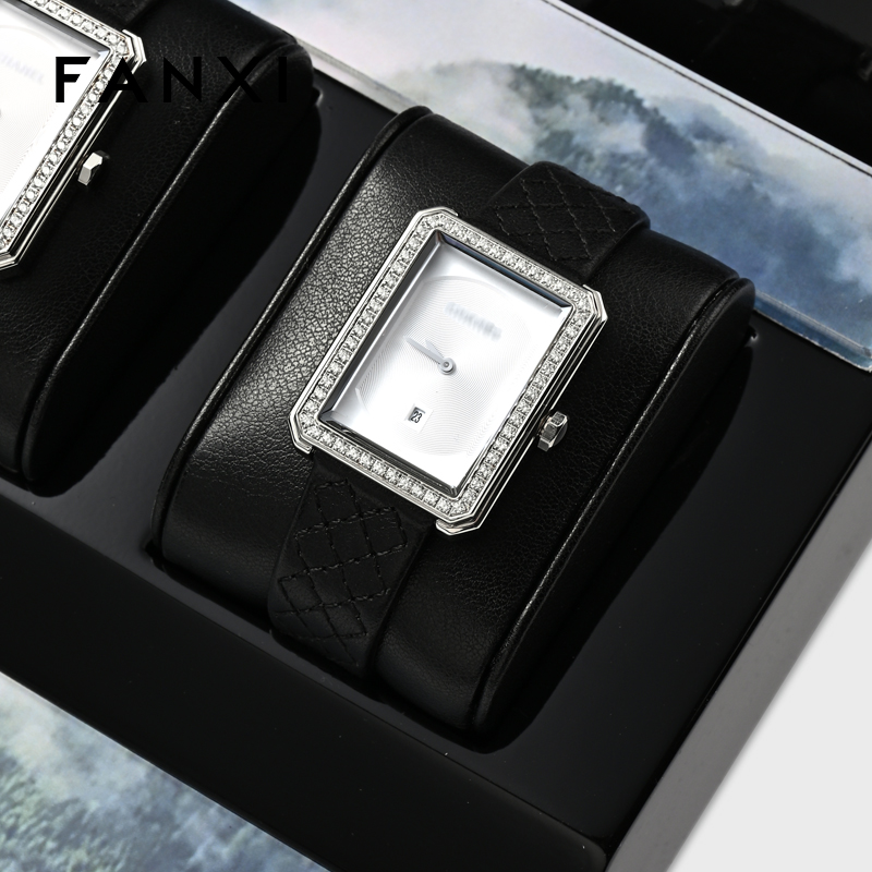 Fanxi luxury black PU leather Baking paint Acrylic watch display