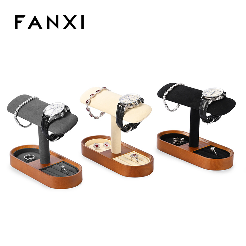 FANXI factory black beige Wooden Microfiber fashion jewelry holder