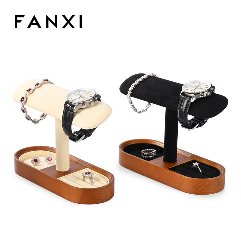 FANXI factory black beige Wooden Microfiber fashion jewelry holder