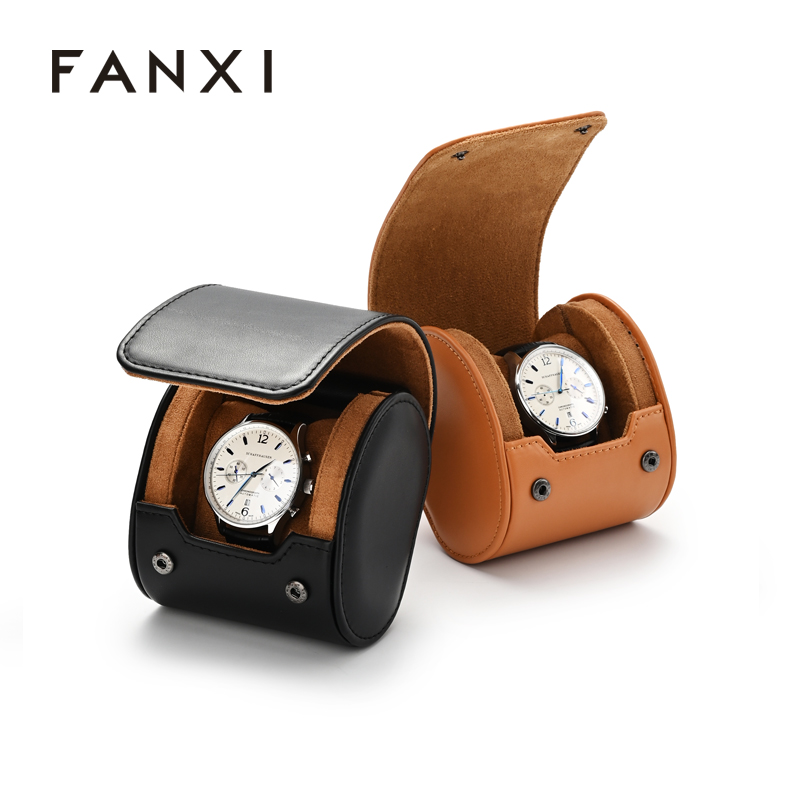 FANXI custom Brown PU leather and velvet watch storage bag