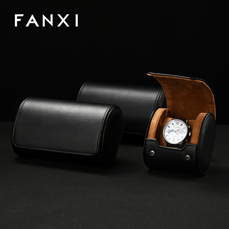 FANXI custom Brown PU leather and velvet watch storage bag