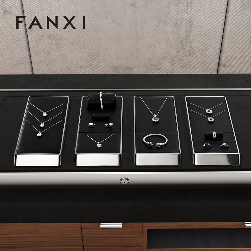 FANXI new arrival Black PU leather metal display for jewelry