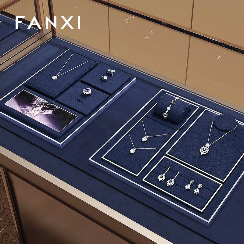 FANXI new arrival Blue Microfiber metal jewellery display