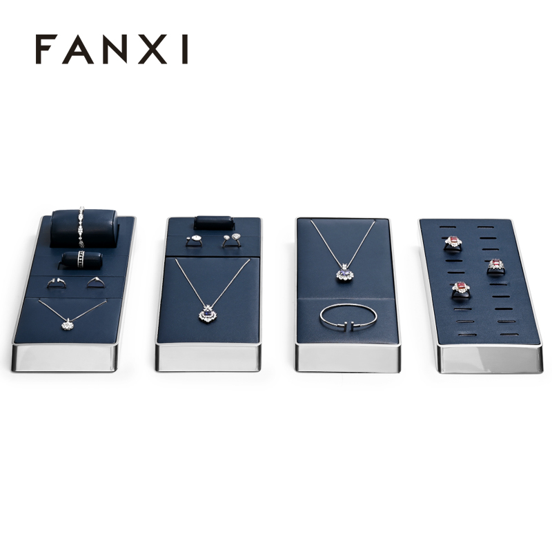 FANXI hot sale blue PU leather metal jewellery display